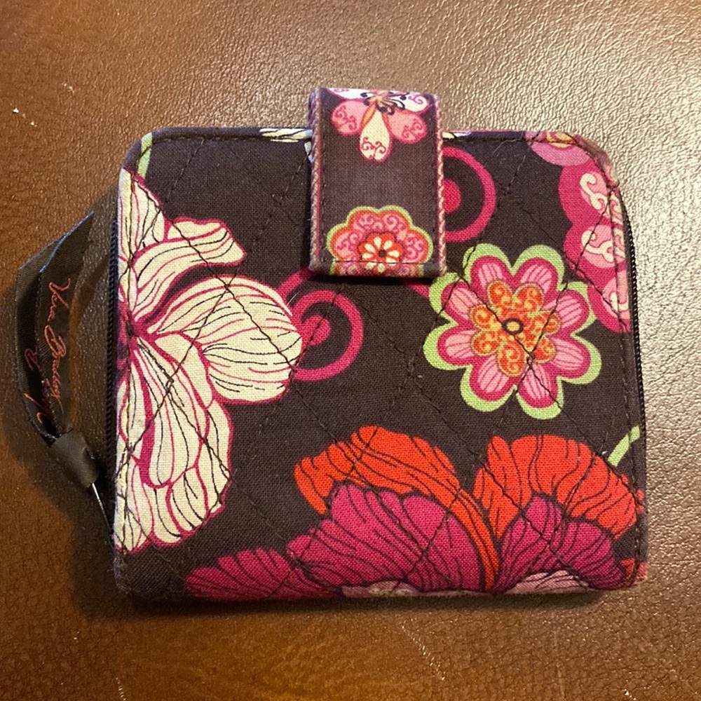VERA BRADLEY Chocolate Brown and Multicolored Floral Snap Wallet